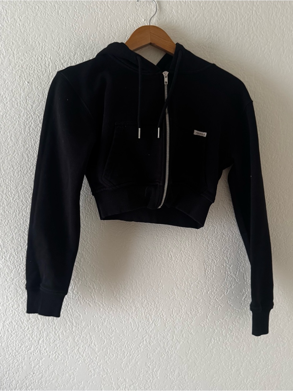 Adanola Crop Hoodie Women's XL Black Organic Cotton Full Zip